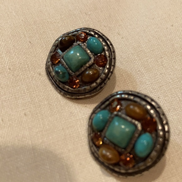 Antique clip earrings with several types of unique stones. Oblong/ square/ Cryst - Picture 4 of 5
